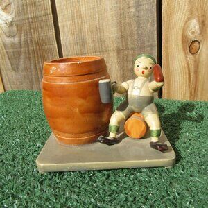 Vintage Hedo Wood Barrel Coin Bank Carved Wooden Germany No Key